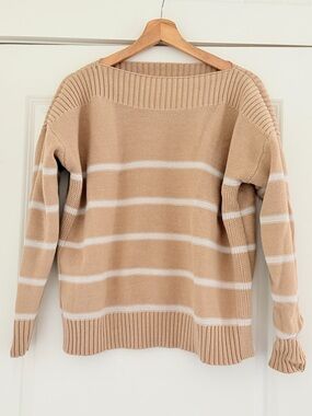 Time and Tru Beige and White Striped Crewneck Sweater